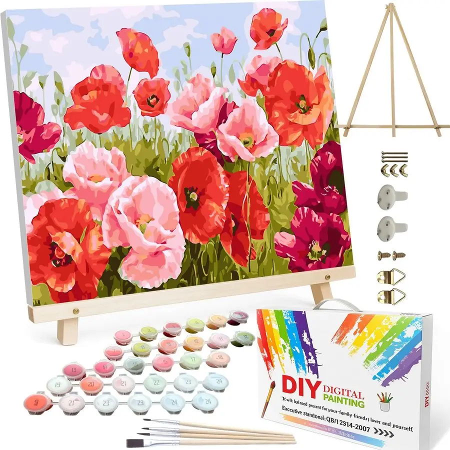 

Paint by Numbers Kit for Adults Beginners,20 Wx16 L Canvas for Painting Kits for Adults in Colorful Box Poppy FlowersBSC001Alrea