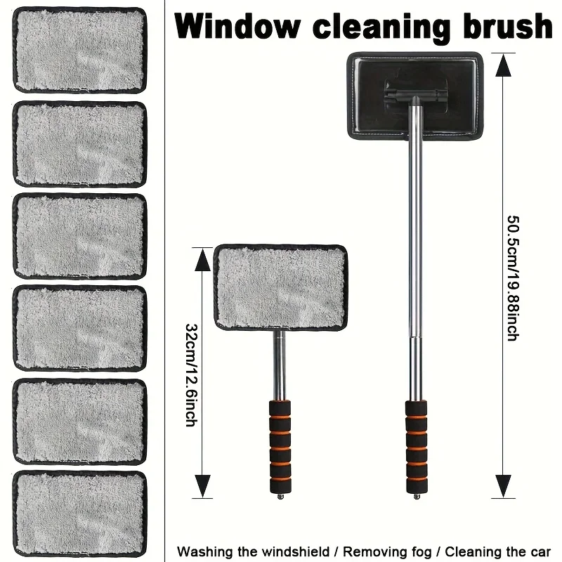 6pcs/2 Car Windshield Cleaning Kits,Featuring a Telescopic Handle And Pads,Car Glass Cleaning Wipers,Vehicle Cleaning Additions
