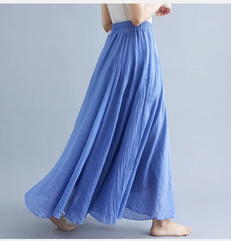 Summer Black Cotton Linen Women Skirt Maxi Faldas Ropa Mujer Loose Bottom Harajuku Saia Casual Boho Long Skirt Ladies Clothing