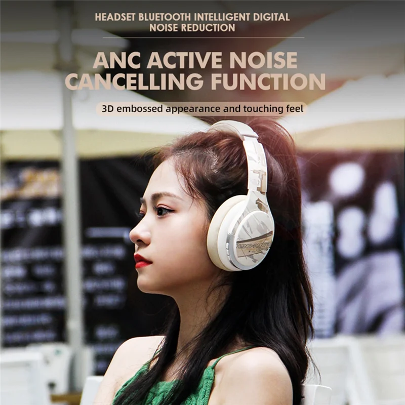 A6 Bluetooth Headset Wireless ANC Active Noise Cancelling Headphones Gaming Headset Creamy White