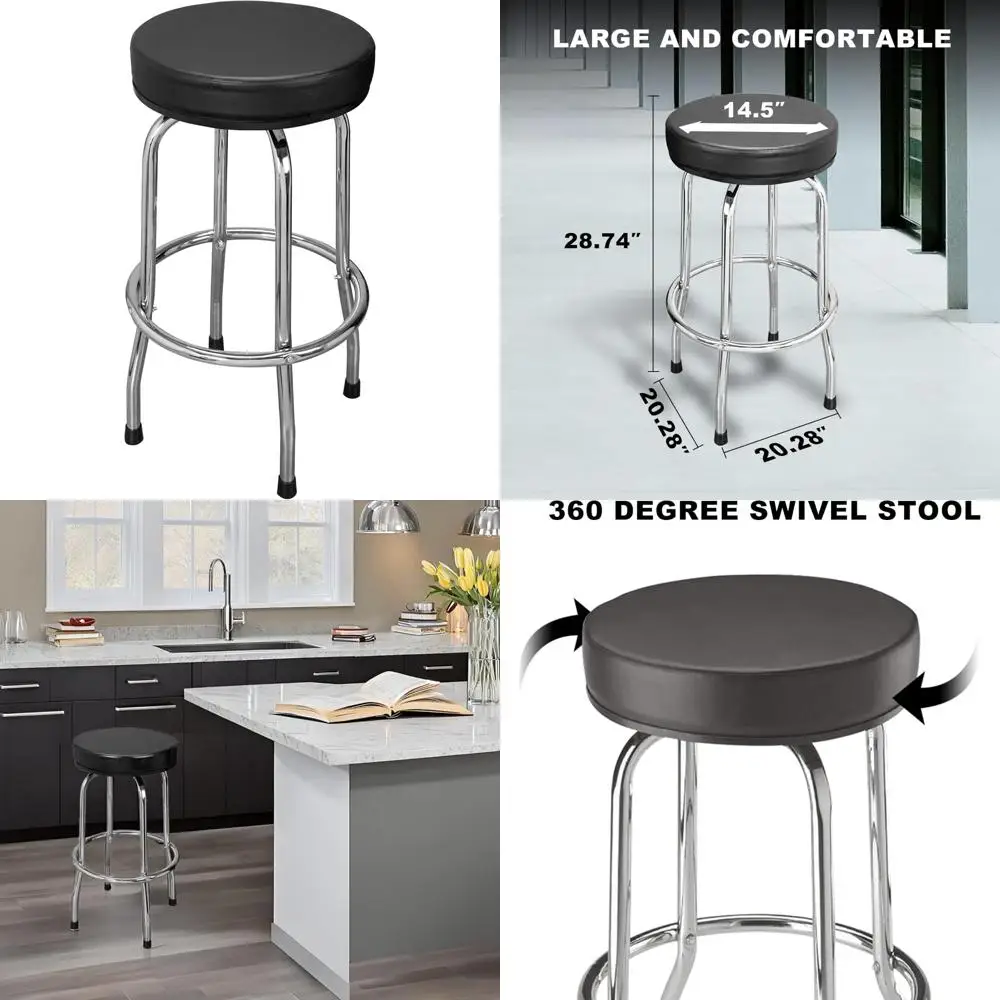 

Поворотный барный стул с мягким сиденьем для гаража/магазина, хромированные ножки, черный