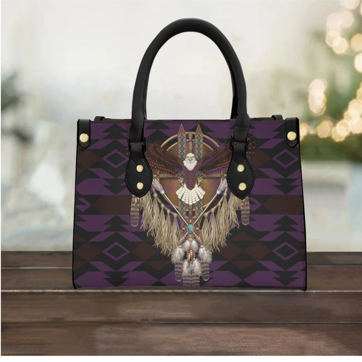 

FORUDESIGNS American Tribal Pattern Tote Bags Vintage Southwest Feathers Women Handbags Wrist Backpack Get-together Classic