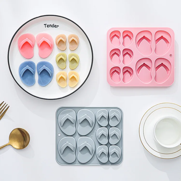 

10 Cavity Different Sizes Flip-flops Silicone Molds Summer Ice Grid Fondant Candy Chocolate Epoxy Molds Cake Decorating Tools