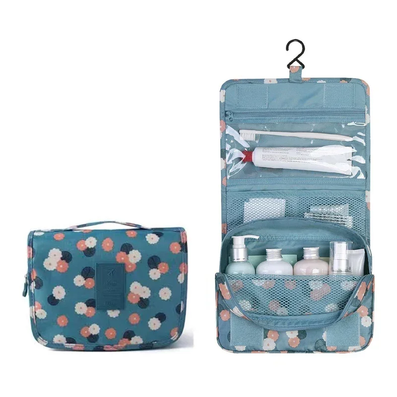 Waterproof Foldable Travel Toiletry Organizers Bag Women Cosmetic Bag Makeup Bag with Hanging Hook Dry Wet Separation Storage