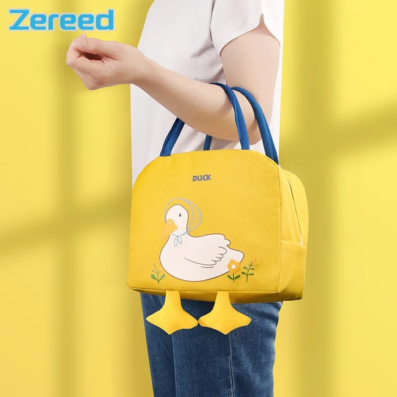 Kawaii Camping Lunch Bag Women Cute Cartoon Duck Picnic Travel Thermal Beach Cooler Ice Pack Lunch Box Storage Bag