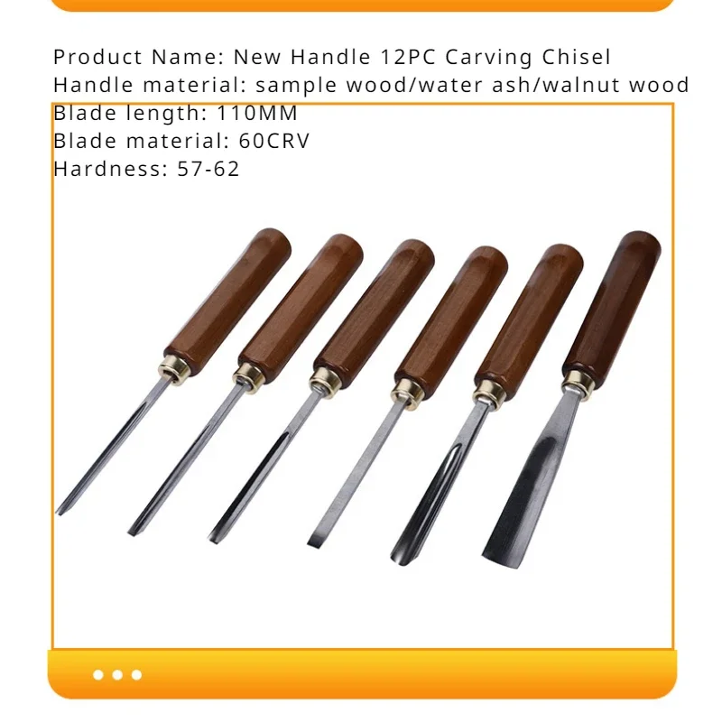 New Woodworking Chisel 12pcs Carving Chisel Edge Trimming and Manual CRV Material for Beginner Wood Carving Household Hand Tool