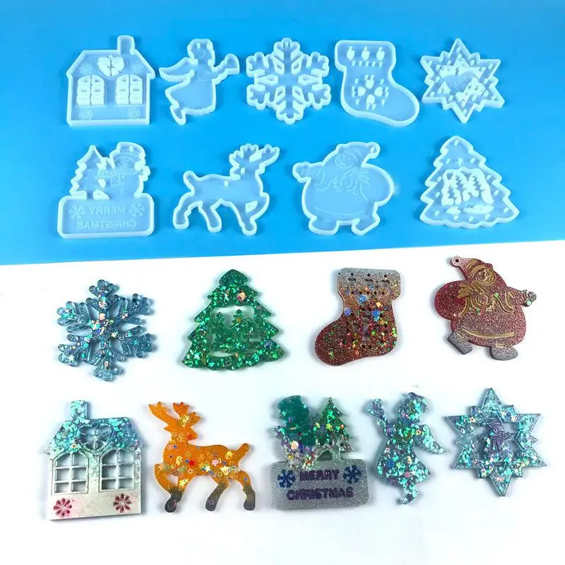 Christmas Silicone Mold DIY Pendant Elk Bell Christmas Tree DIY Epoxy Resin Mold Keychain Jewelry Making Home Party Decoration