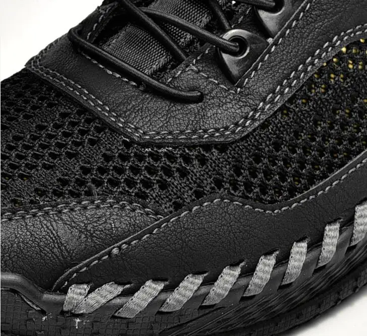 Men's Fashion Breathable Leather Mesh Hiking Shoes Comfortable High-Quality Outdoor Sneakers Splicing Leisure Footwear