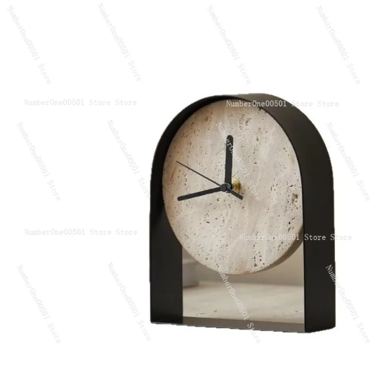 

Travertine Desk Clock Luxury Modern Office Home Decor Bookcase Ornament Art Craft