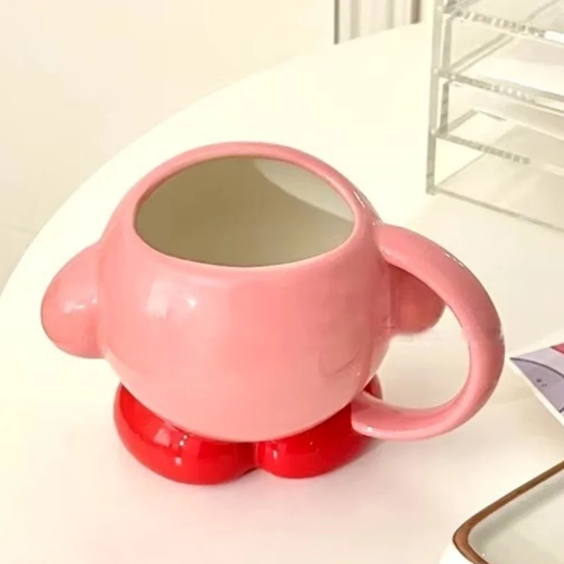 300ml Cartoon Kirby Ceramic Mugs Kawaii Coffee Cups Pink Colour Milk Tea Cup Ins Style Oatmeal Breakfast Mug Drinkware Present