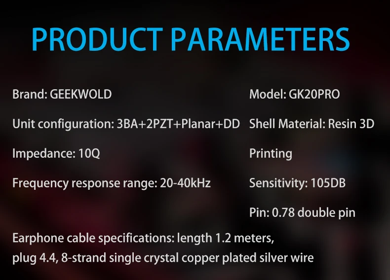 GEEKFLY GEEKWOLD GK20 PRO 3BA+2PZT+Planar+DD IEM HIFI Auricolari