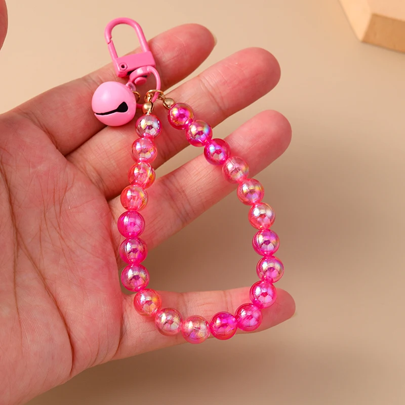 Aihua Bunter Schicker Glas-Popcorn-Ring Glocken-Stern-Perlen-Schlüsselanhänger für Frauen und Mädchen, Handykette, Taschenanhänger, Schlüsselring, Schmuck, Geschenke – Detail 5
