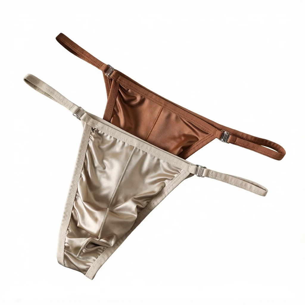 2-Pack Men's Thong Satin Underpants Breathable Sexy Bikini Bulge Pouch Buckle Detachable Thongs Waist Low-rise Underwear T-back
