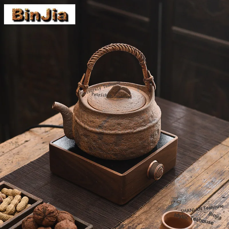 850ml Rattan Weaving Lifting Handle Boiling Water Kettle Large Capacity Tea Maker Pot Healthy Tea Kettle with Strainer Tea Items