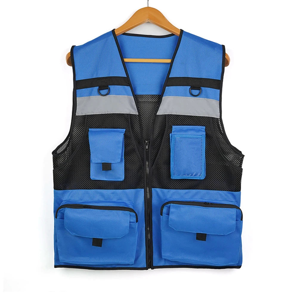 Men's Work Vest Multiple Pockets Traffic Duty Protection Construction Breathable Night Warning Working Clothes