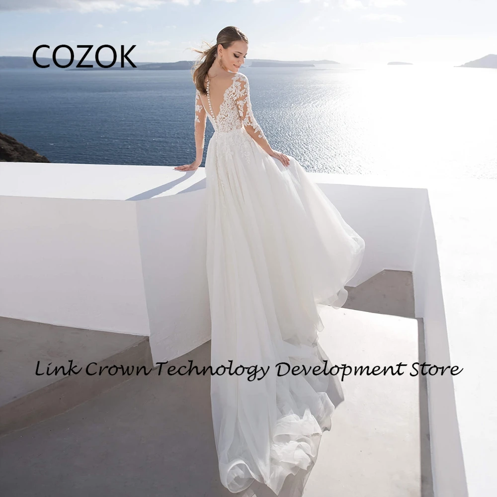 COZOK-Vestidos De Novia De manga larga sin tirantes con encaje para mujer, Vestidos De Novia De tul suave, verano, 2024