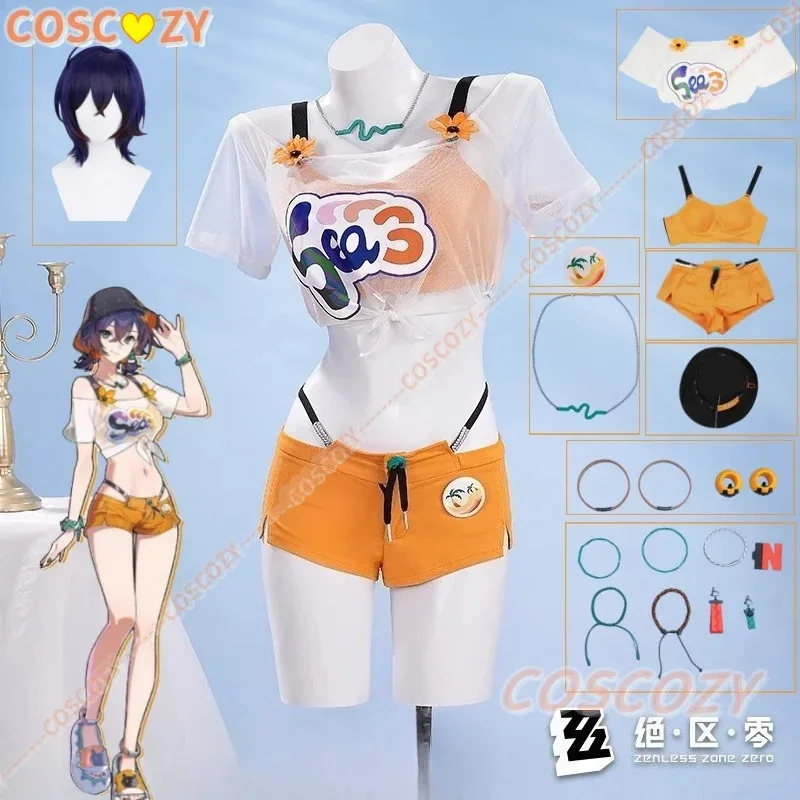 

Zenless Zone Zero Belle Косплей Костюм Парик Купальник Летний наряд для женщин Девушки Шляпа Шорты Бикини Костюм для ролевых игр для вечеринки