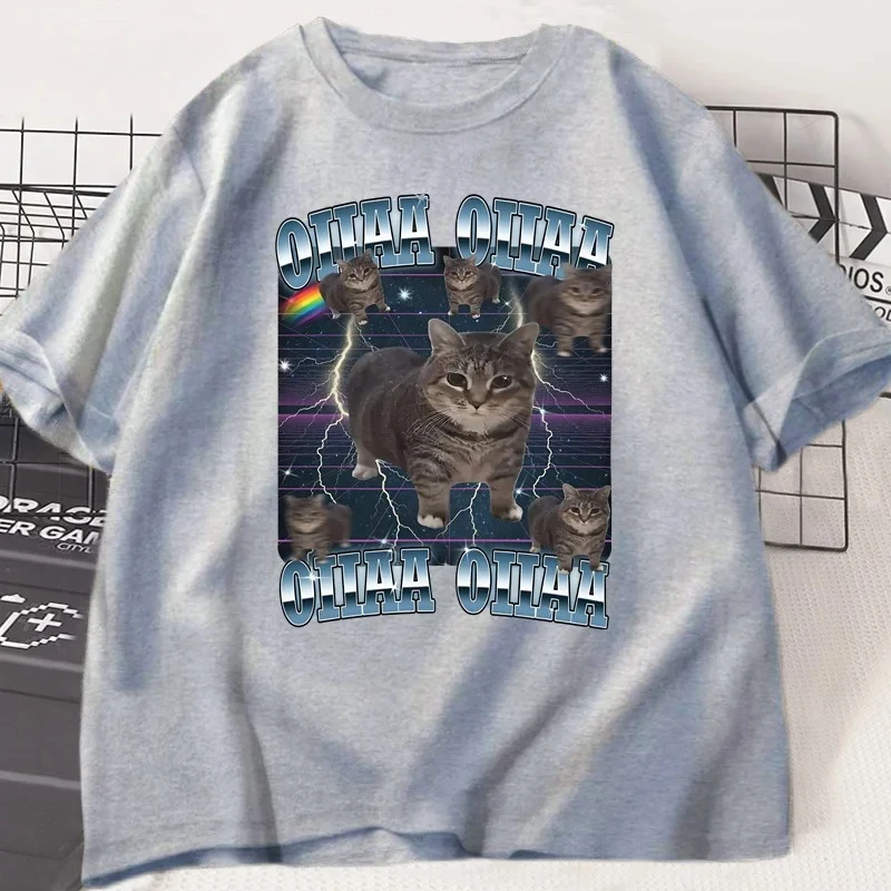 Drôle Viral Oia chat Meme graphique t-shirts pour femmes chats idiotes T-shirt Oiiaa Oiiaa chat non accru T-shirt Harajuku vêtements Y2K haut