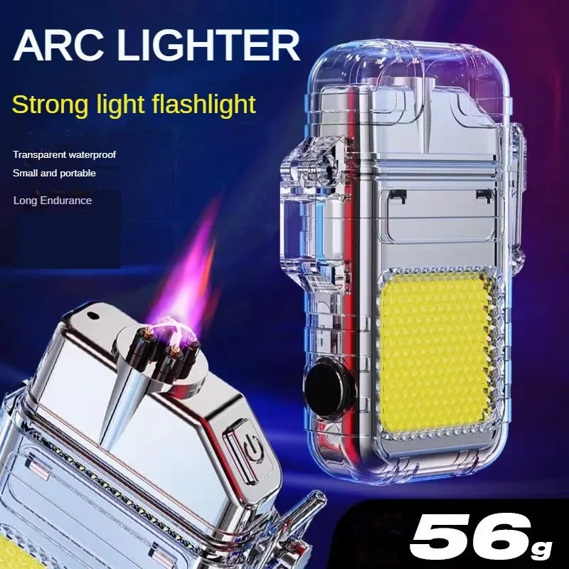 2023 New Flashlight Lighter USB Rechargeable Lighter Waterproof and Windproof Double Arc Lighter Outdoor Camping Lighting Tool