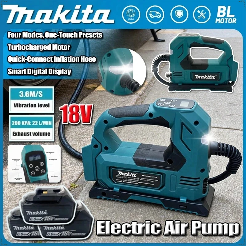 

Беспроводной бесщеточный воздушный насос Makita 18В для автомобилей и мотоциклов: портативный насос для шин с цифровым дисплеем