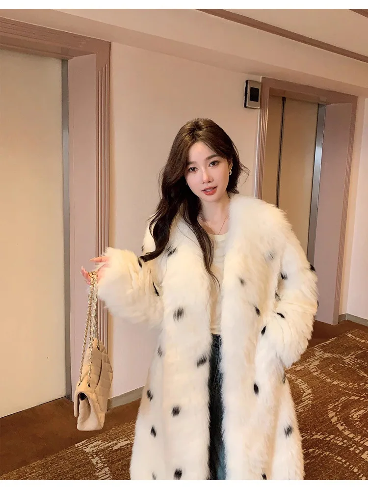 Faux Fur Long Coats Women Jackets V Neck Coat Thick Warm Y2k Streetwear Leopard Print Jacket Work Outerwear Autumn Winter