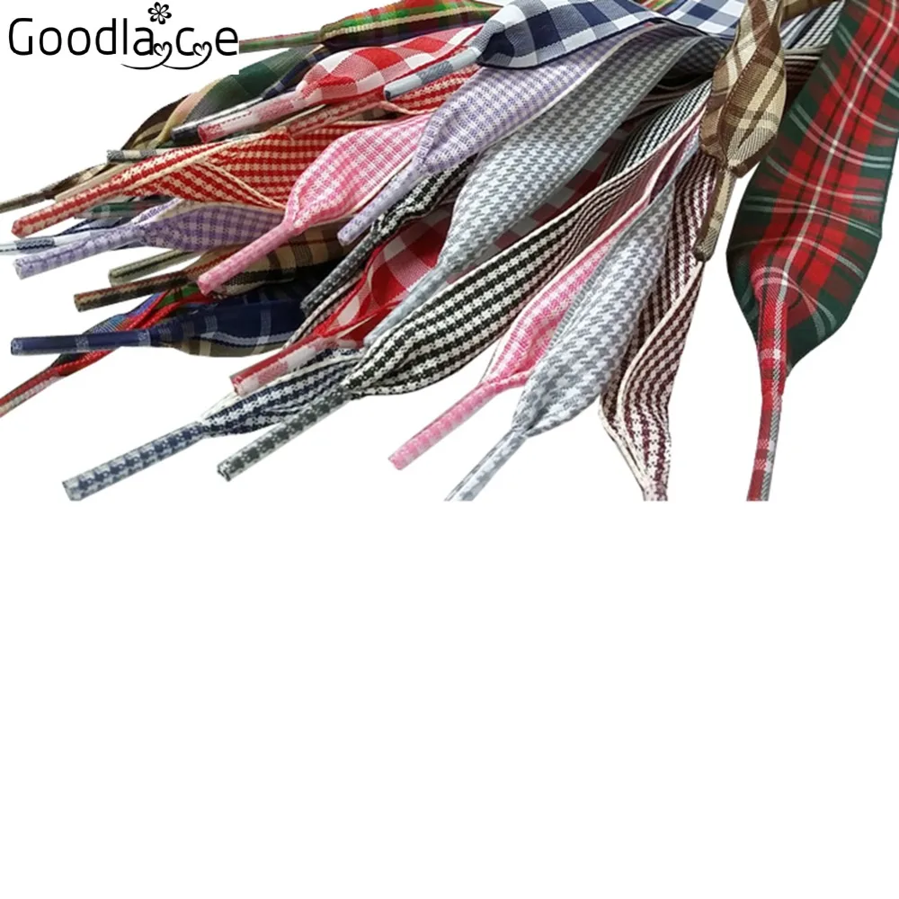 

120cm/47" Long of Flat Fashion Checkered Ribbon Shoelaces British Style Plaid Shoe Laces 2.5cm/ 1 Inch Wide