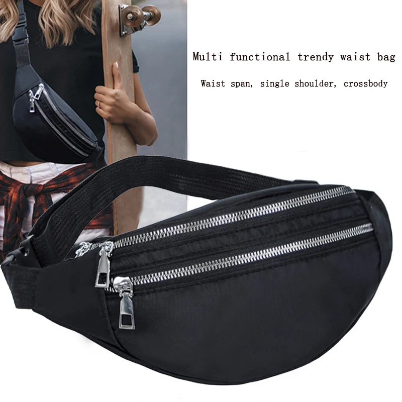 Chic Dual-zipper Waist Bag for Daily Travel Stylish Multi-wear Compact Lightweight Versatile Casual Crossbody Bag