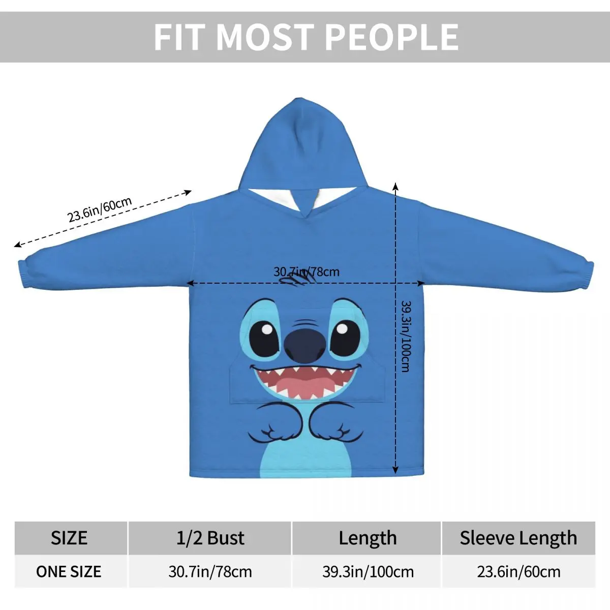 Cute Stitch Wearable Blanket Hoodie for Women Men Winter Warm Oversized Sweatshirt Blanket with Pocket