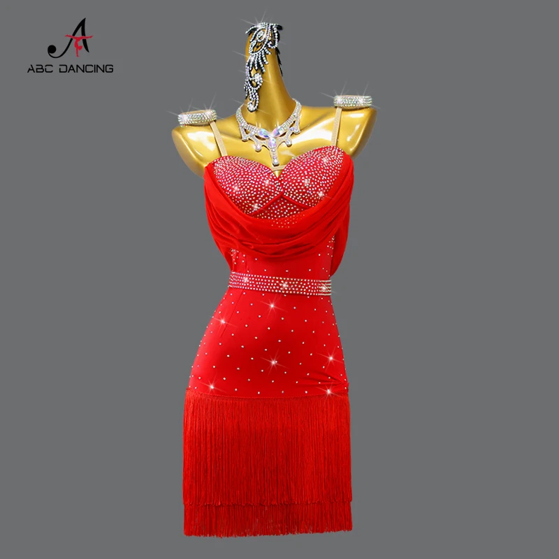 

New Red Latin Dance Competition Party Dress Sports Practice Wear Woman Prom Costume Ladies Skirt Girl Samba Dancewear Customized