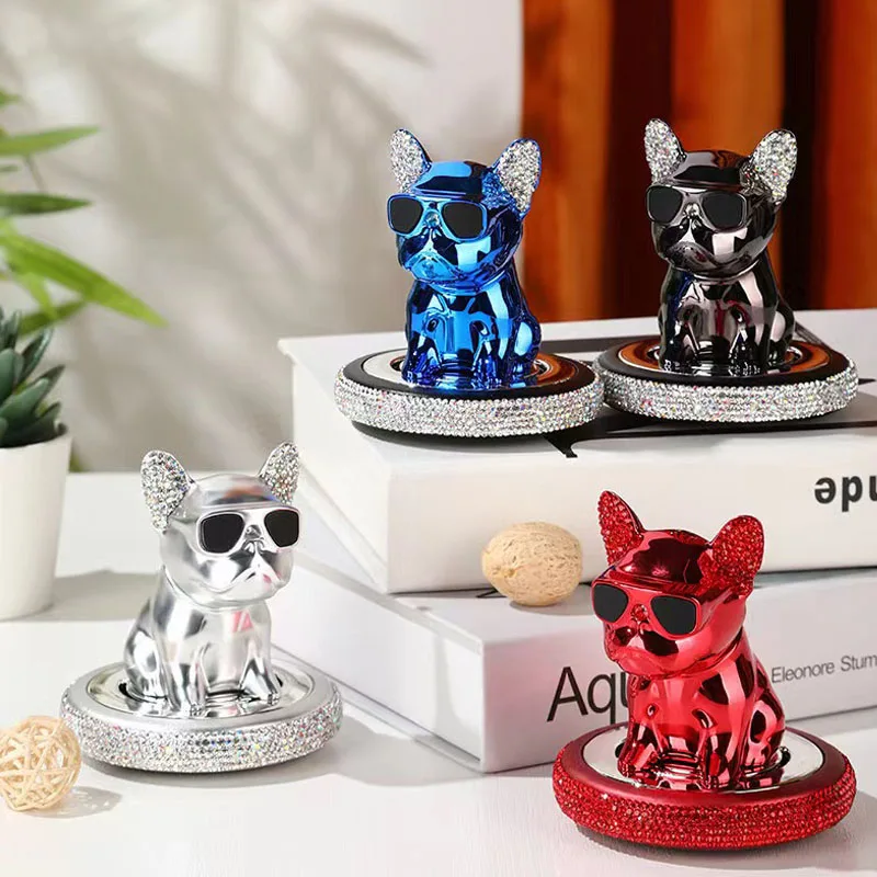 Car ornament metal shake head french bulldog diamond fragrance purified sunglass dog car air freshener cartoon cute dog gift dec