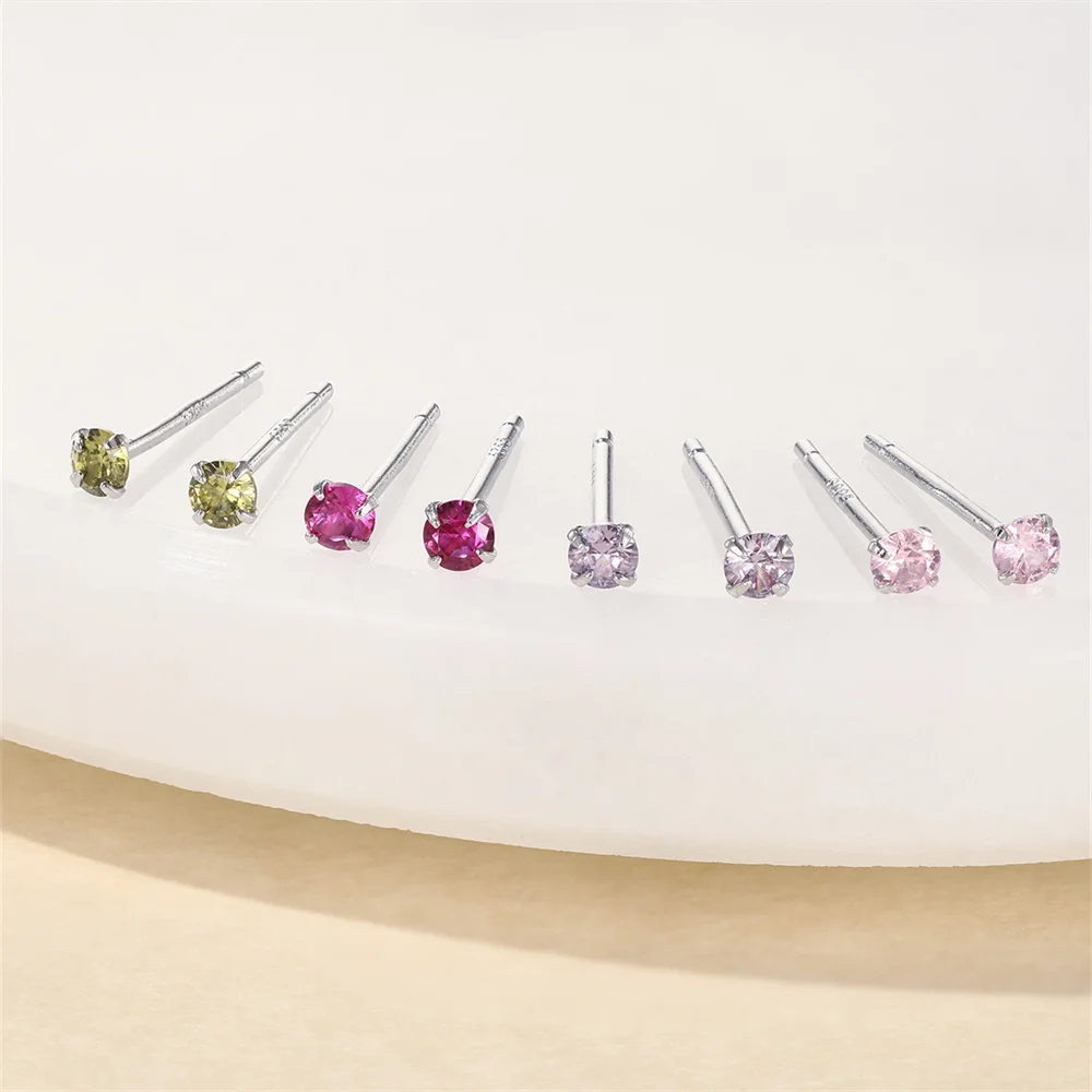 AIDE 925 Sterling Silver Mini Exquisite Colored Four Claws Zircon For Women Cartilage Spiral Piercing Earrings Minimalist Cute