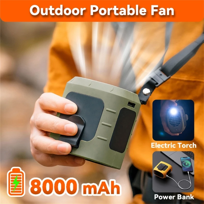 

Multi-functional Outdoor Fan Hanging Neck Fan Portable Camping Hiking Sports Usb Mini Fan With 8000mah Power Bank With Light