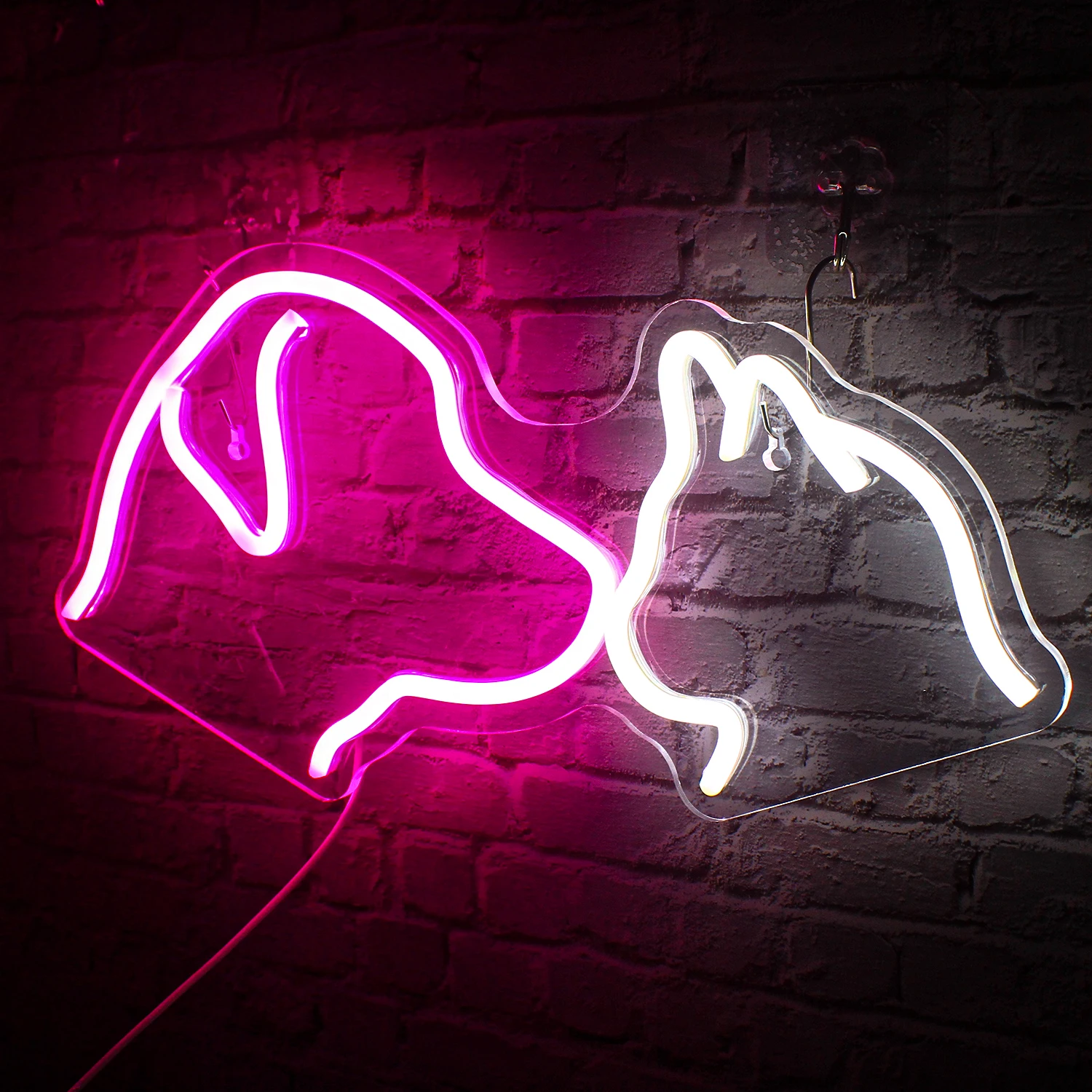 Dog Cat Neon Sign LED Pink White Animal Neon Sign Wall Decor Anime Light Up Sign Kids Bedroom Pet Store  Birthday Party Gift