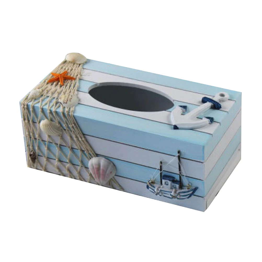 

Storage Box Mediterranean Tissue Office Decoration Beachy Wooden Decorations Cover