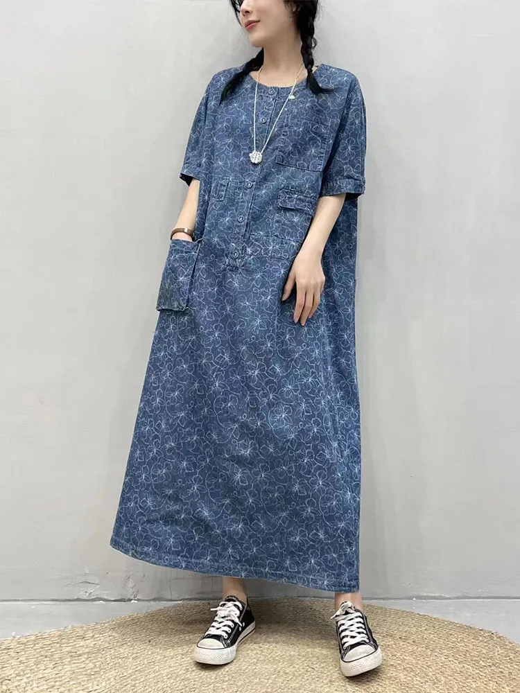 Max LuLu 2023 Summer Clothes Women Fashion Loose Printed Elegant Denim Dresses Ladies Luxury Casual Vintage Floral Long Vestidos