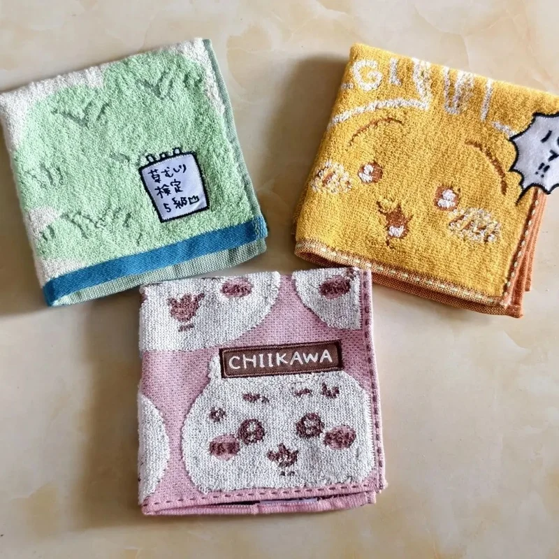 Chiikawa Cotton Small Hand Towel, Cute Cartoon Embroidery Face Wash Cloth, Portable Pure Cotton Square Towel For Daily Use