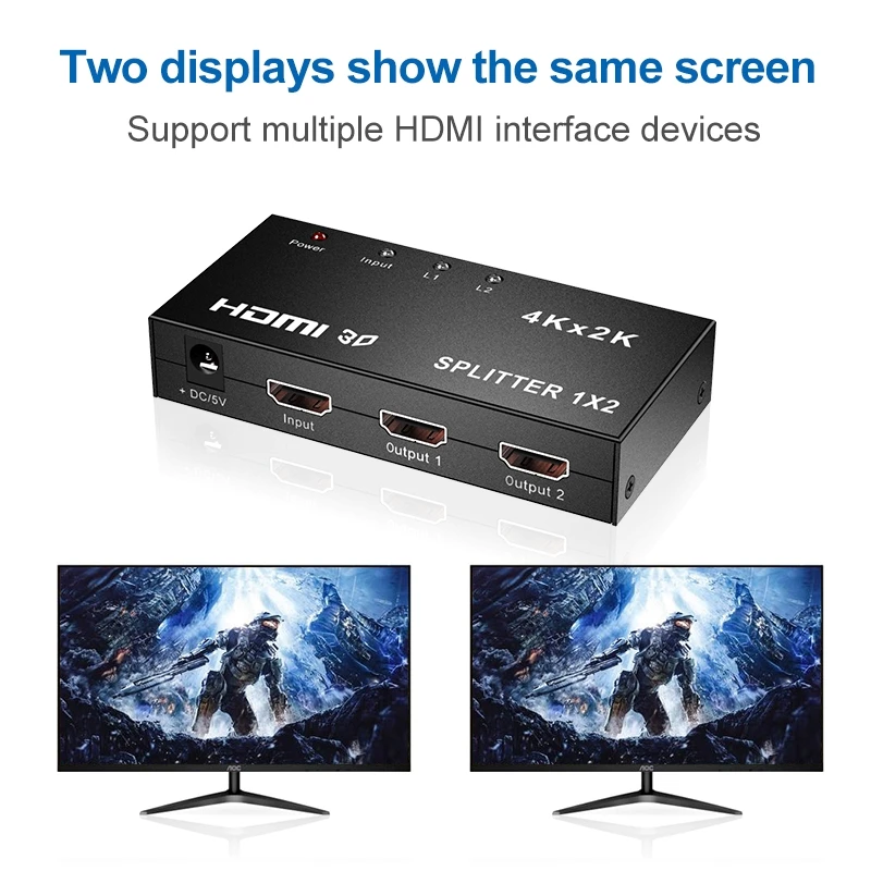 HDMI-compatible Splitter 1*2 out 1080p 4K 1x2 HDCP 3D Power Signal Amplifier Audio Video Distributor For Projectors Distributor