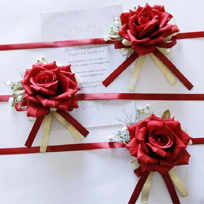 Boutonniere e Wrist Corsag, Celebração de negócios, Simulação de flores, Casamento, Estúdio de fotografia, Rosas coloridas 256