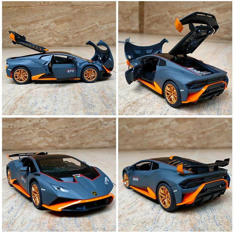 1:24 Lamborghini Huracan STO Alloy Sports Car Model Diecast Sound Light Mini Car Toys Lifting Tail Children Gifts Car Model F443