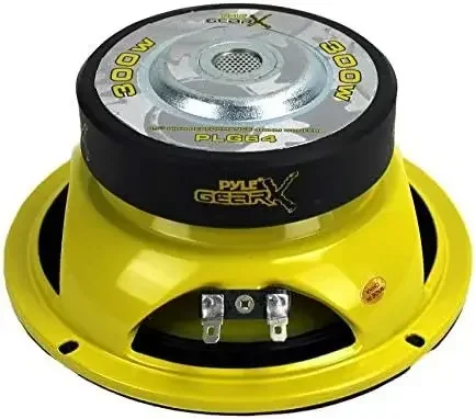 Pyle Speaker Subwoofer mobil, Set pengeras suara Subwoofer Bass sedang Audio 6.5 inci 1200 Watt dengan CD P kuning, kerucut 4 Ohm, suspensi tepi