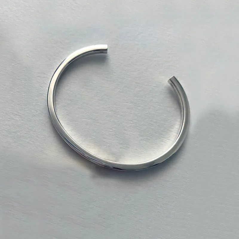 Buyee Armreif aus 925er-Sterlingsilber, weiblich, klassisch, Kreis, Polieren, einfacher offener Armreif für Damen und Herren, modischer edler Schmuck – Detail 3