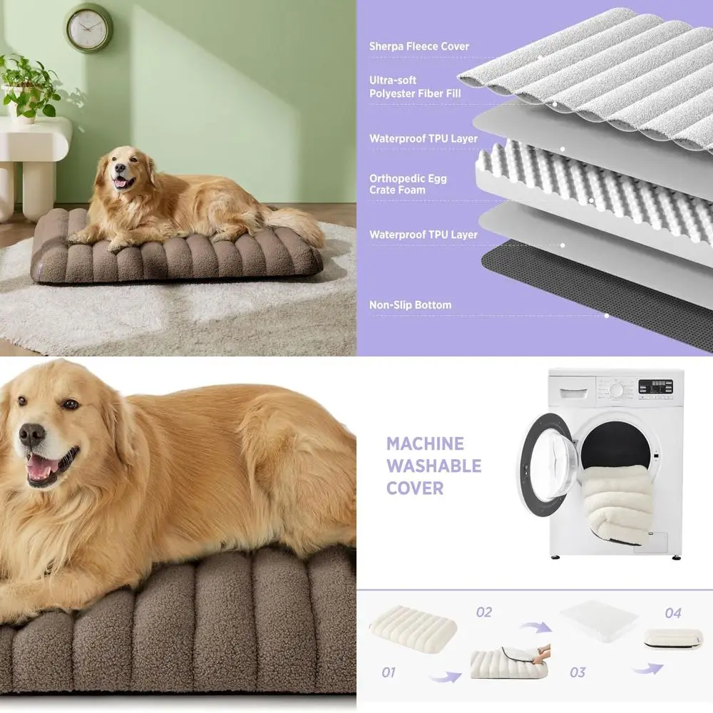 

Large Dog Orthopedic Bed - XL Waterproof Chic Pet Mattress with Removable Cover, Plush Foam Mattress for Indoor Use (44 x 32, Br