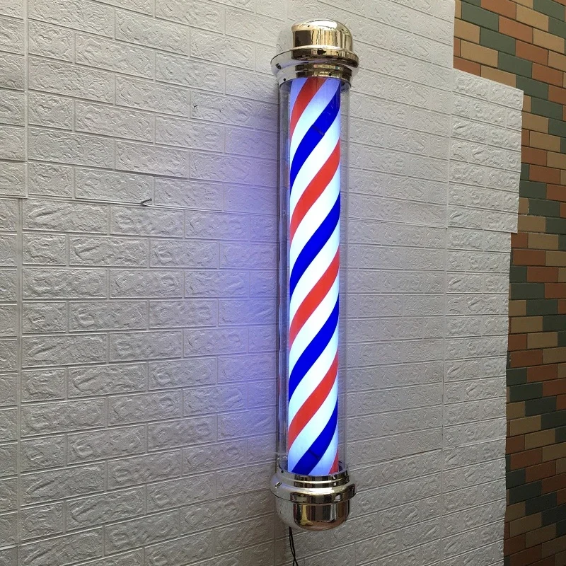 100cm  Barber Shop Pole Rotating Lighting Red White Blue Stripe Rotating Light Stripes Sign Hair Wall Hanging LED Downlights