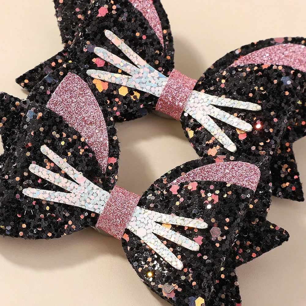 2Pcs Cute Cat Hair Bows Hairclip for Girls Sequin Headclips Headwear Wholesale Animals Bowknot Hairgripes Babe Hair Accessoreis