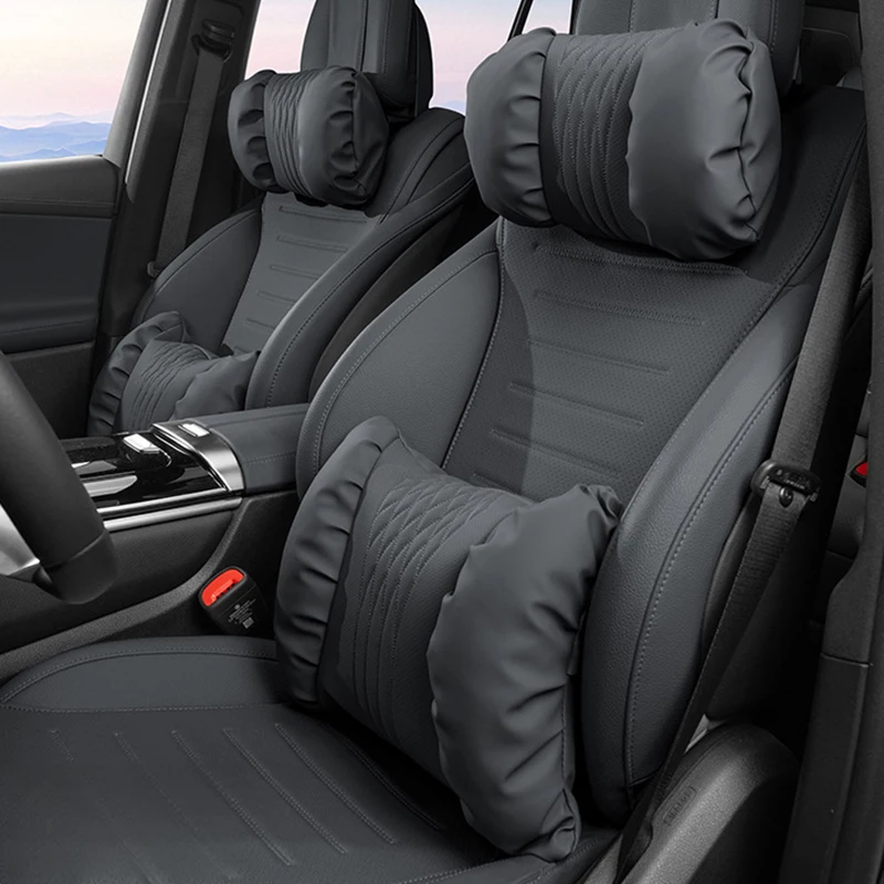 Luxury Car Headrest Neck Pillow Pu Memory Cotton Comfort Cushion Waist Pillow For BMW Audi Benz Tesla Universal Car Accessories view 3