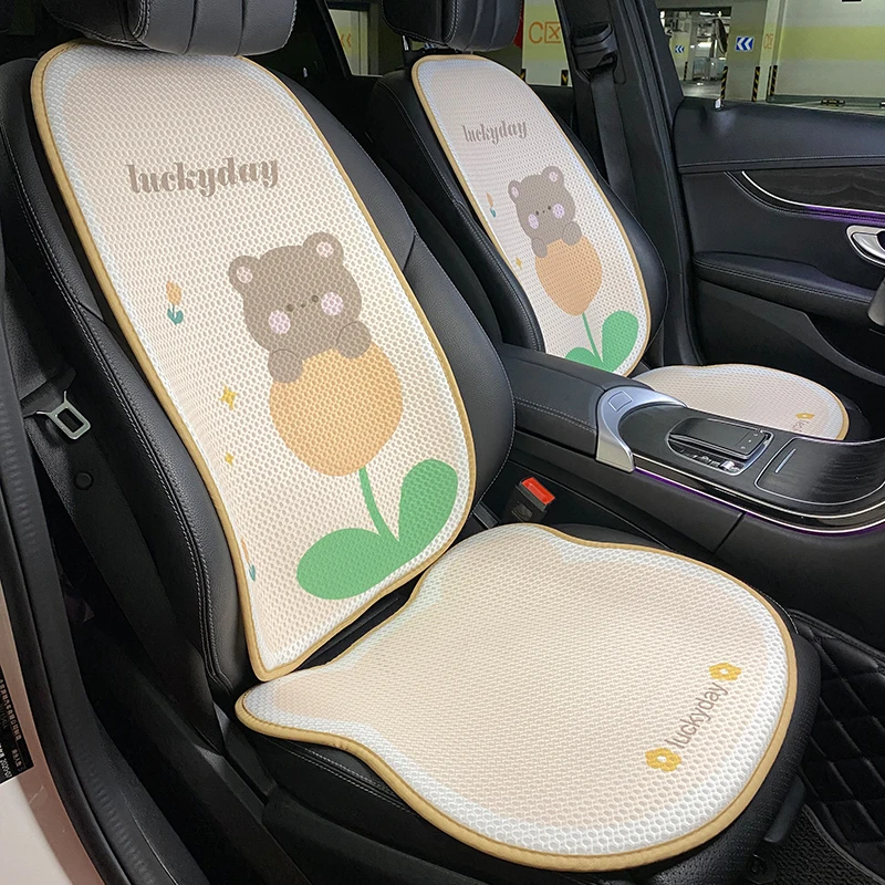 New  Four Seasons Universal 3D Breathable Mesh Five Seat  Cartoon Tulip Bear Rabbit  Protective Car Seat Cushion Cover