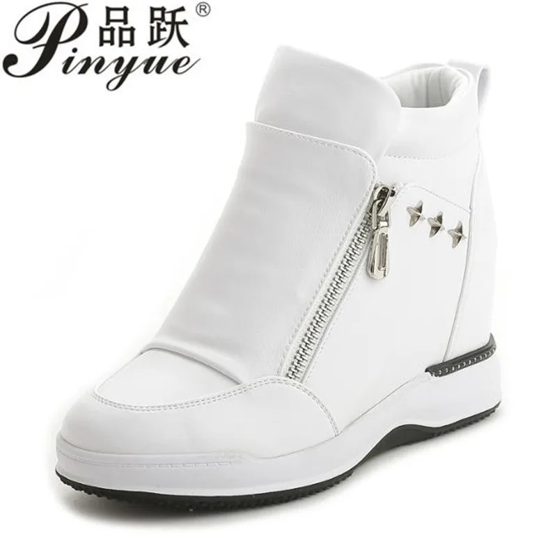 

6cm Women Spring Autumn High Brand Platform Sneakers Winte Fashion Ladies Vulcanize Genuine Leather Lace Up Stable Shoes