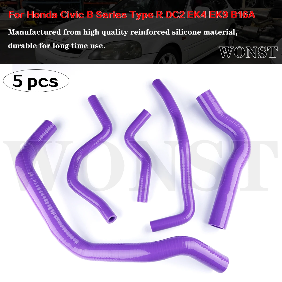 

5Pcs Purple For Honda Civic B Series Type R DC2 EK4 EK9 B16A Silicone Radiator Hoses Piping Kit
