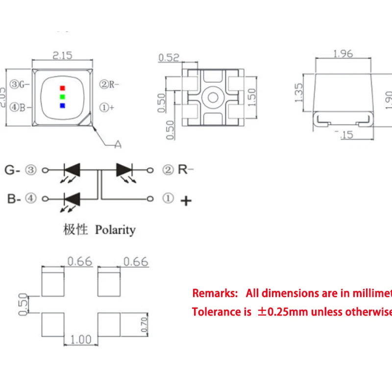 XINGLIGHT 100 stks 1921 Led Kraal Kleurrijke Markering 5 V XL-Z1921RGBA-SG Zwart Matte Surface Mount Emitting Diode 2.0*2.1*1.9mm