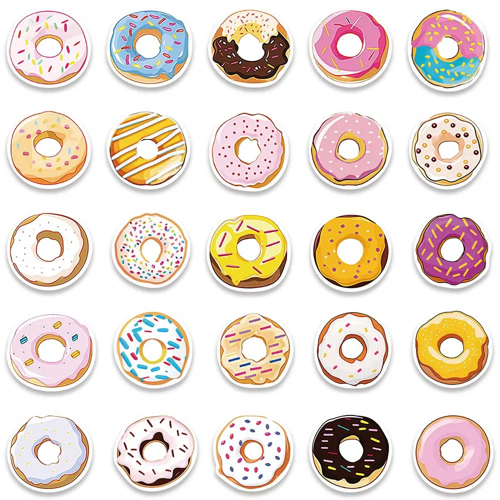 Paquete de pegatinas de Donuts de dibujos animados, calcomanías de vinilo para ordenador portátil, teléfono, guitarra, equipaje, bricolaje, impermeable, grafiti, bicicleta, coche, 50 piezas